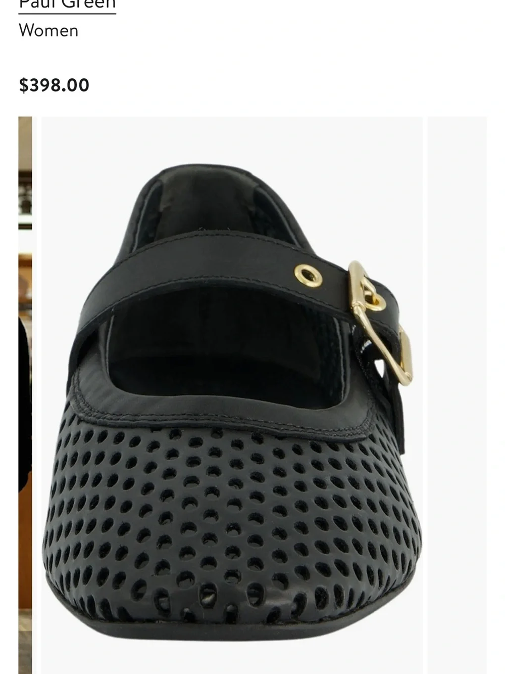 Paul Green Black Perforated Mary Jane with Gold Buckle